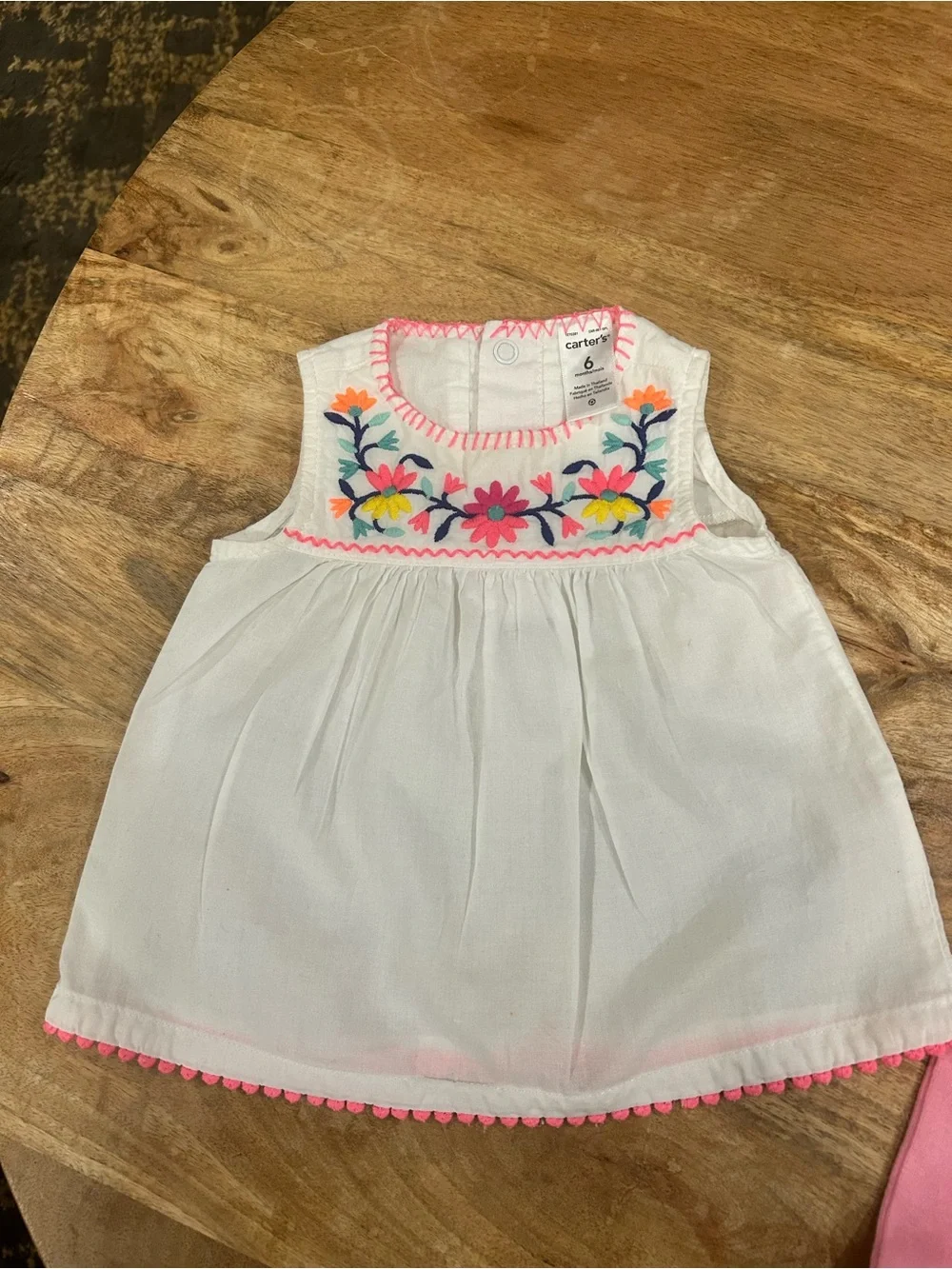 Carters Bundle Pink Footed Leggings & White Floral Embroidered Sleeveless Dress